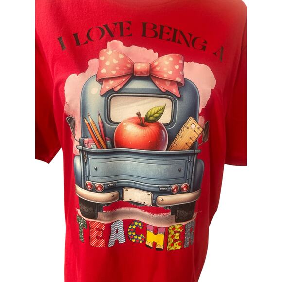 Bella + Canvas Adult Large New Red T Shirt With DTF ( I Love Being A Teacher) - Picture 11 of 11